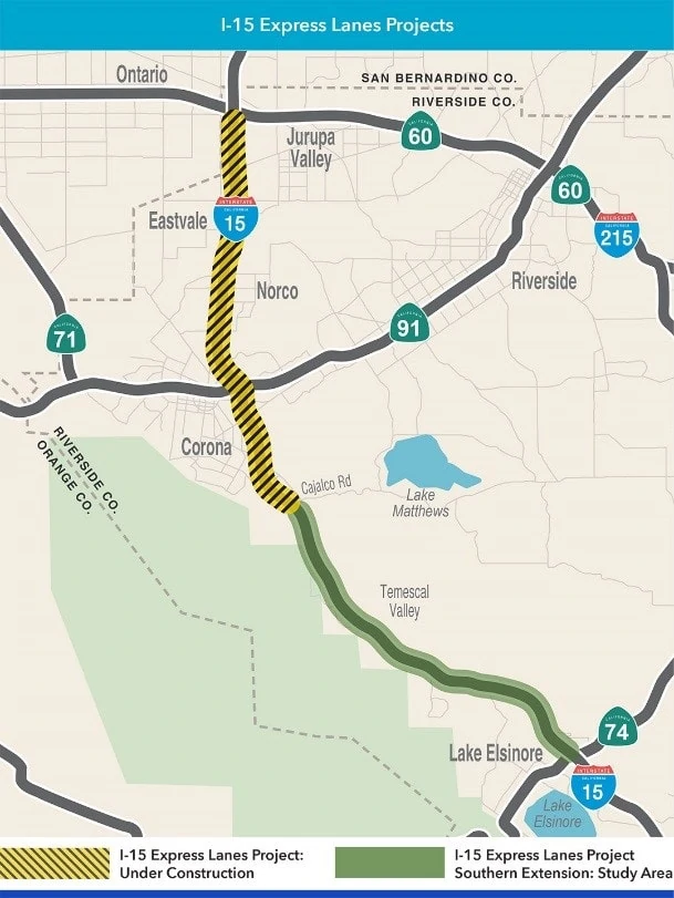 photo of map showing the current and future express lanes on the I-15 in riverside county