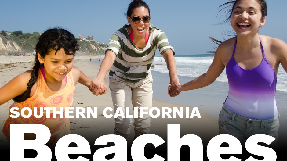 Southern California Beaches add with people playing on the sand