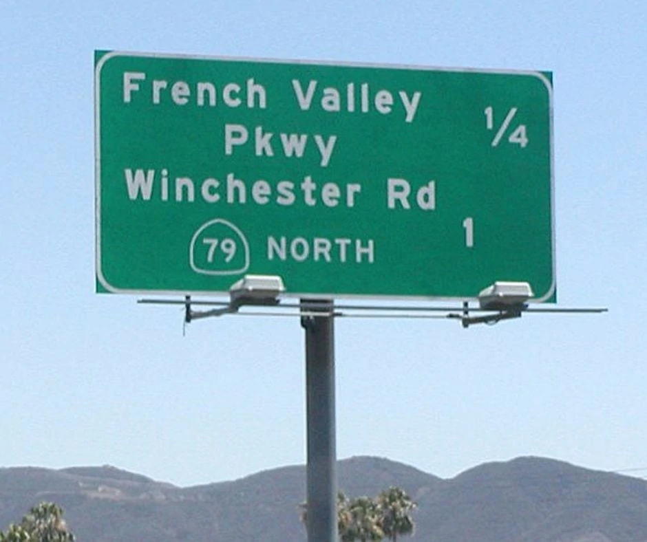 Photo of french valley parkway miles to exit sign