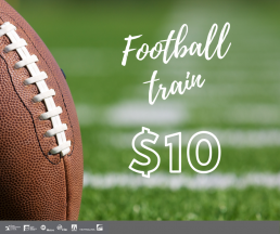 photo of football with text saying football train $10