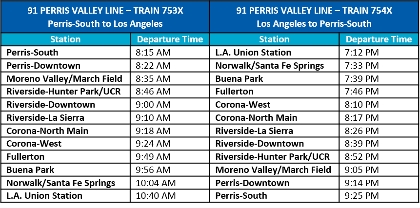 Perris Valley Line schedule