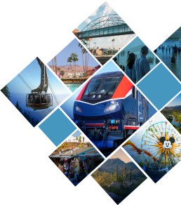 Collage de hitos del proyecto ferroviario de Coachella Valley